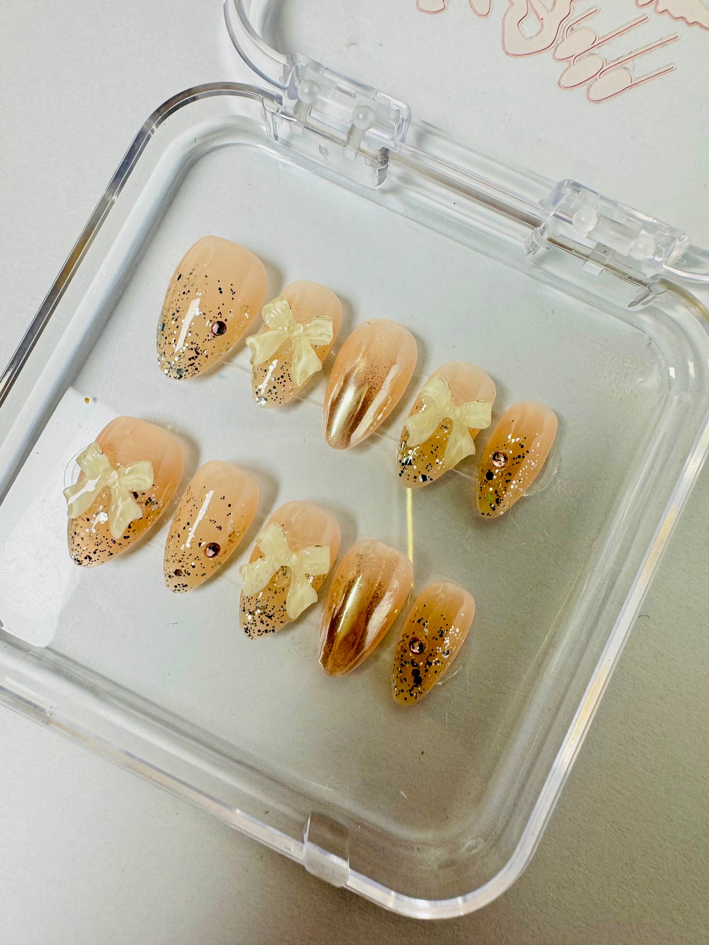 Rose Dust – Handmade Glitter 3D Bow Almond Nails