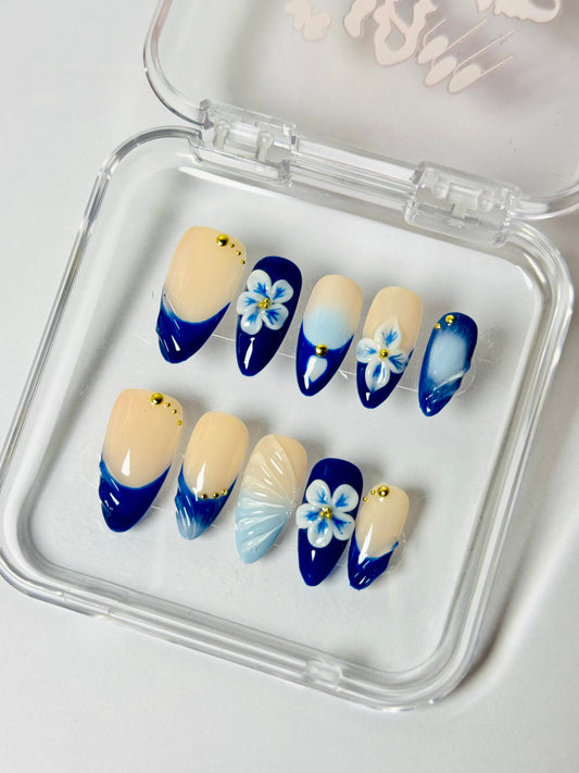 Forget Me Not – Handmade Floral 3D Almond Nails