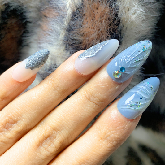 Blue Pearl - 3D Almond Shaped Press On Nails