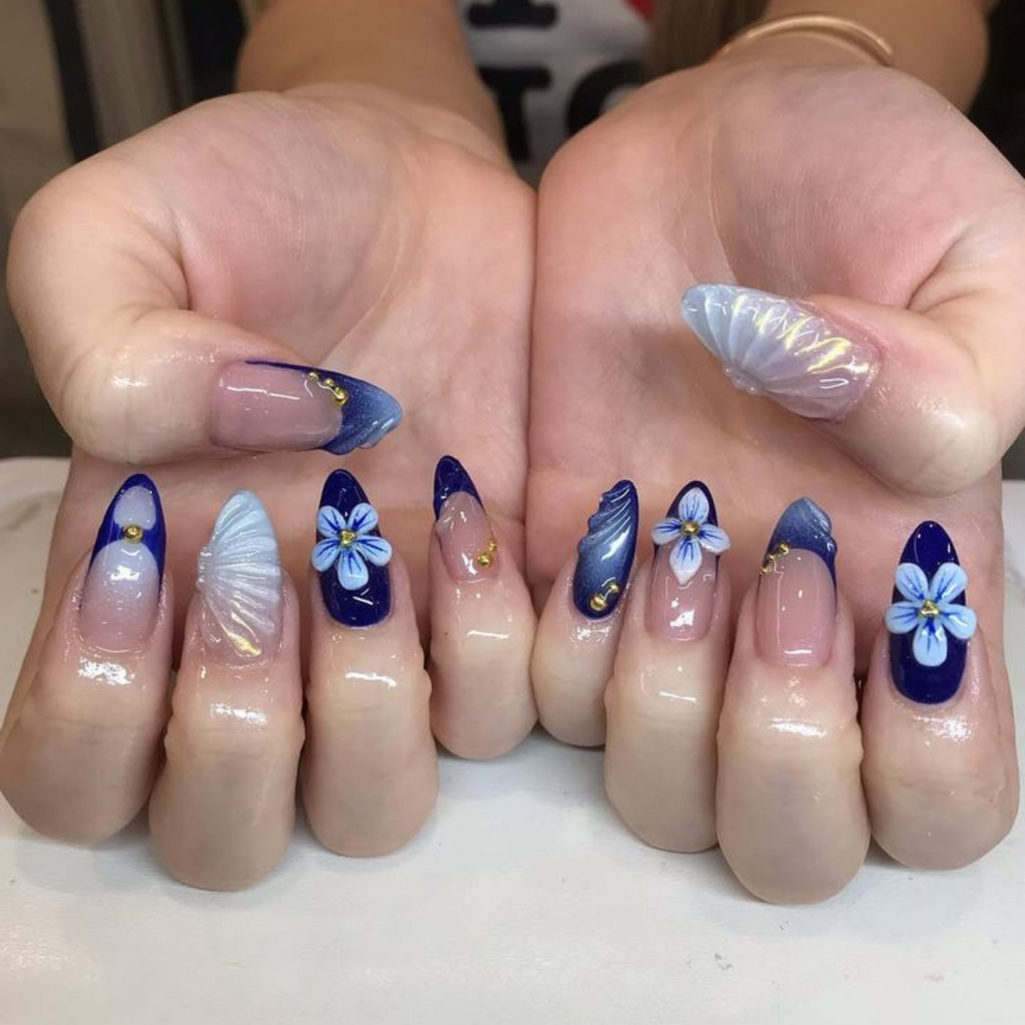 Forget Me Not – Handmade Floral 3D Almond Nails