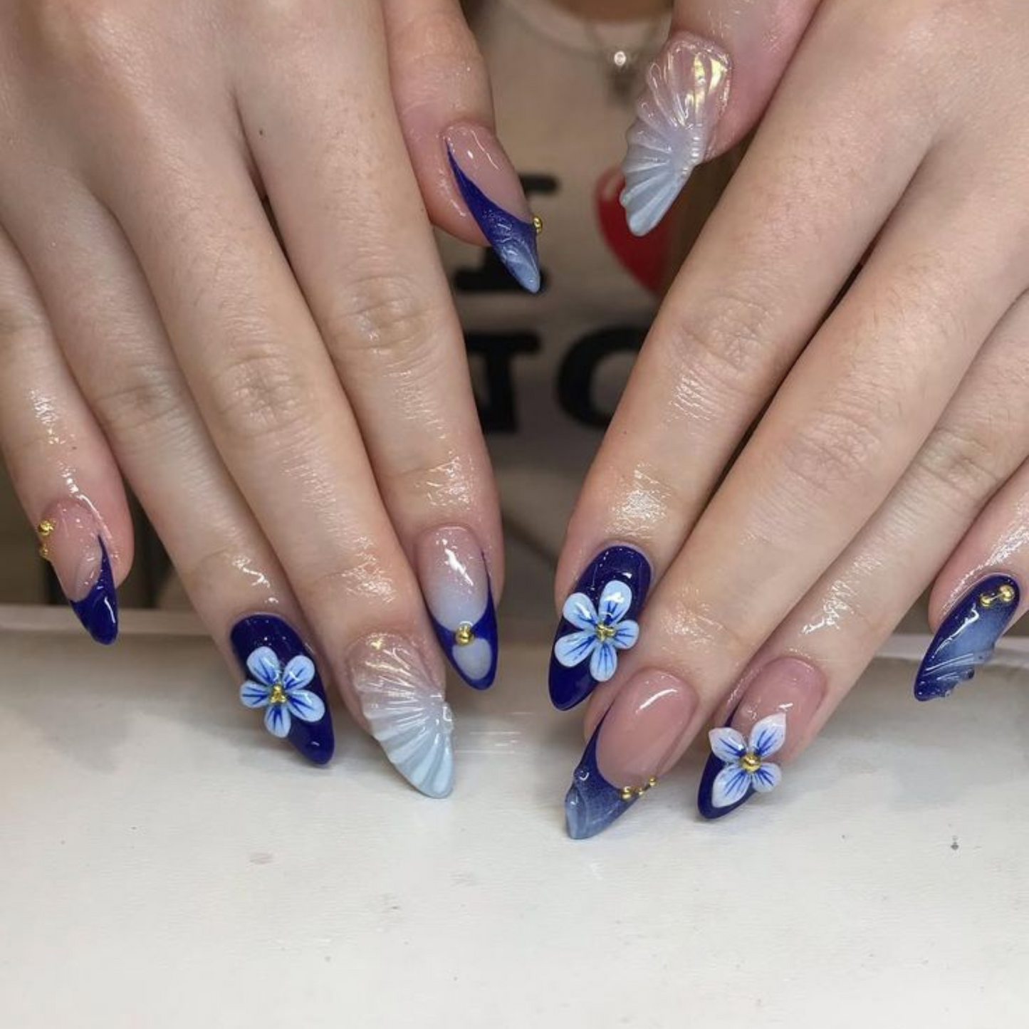 Forget Me Not – Handmade Floral 3D Almond Nails