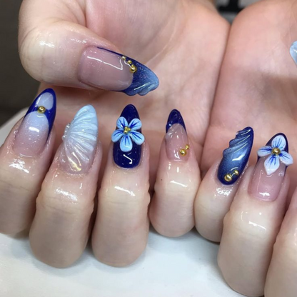 Forget Me Not – Handmade Floral 3D Almond Nails