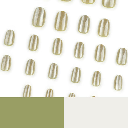 Olive Nebula - High Gloss Oval Shaped Cat Eye Nails