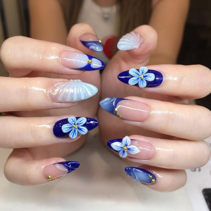 Forget Me Not – Handmade Floral 3D Almond Nails