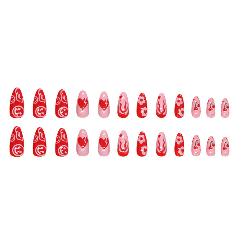 Cupid's Kiss - Medium Almond Shaped Pink & Red Emojis Accents