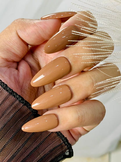 Mud Mocha – Handmade Solid Nude Almond Nails