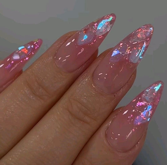 Glitz Fall Pink – Handmade Glitter Ombre Almond Nails | Shimmer Finish