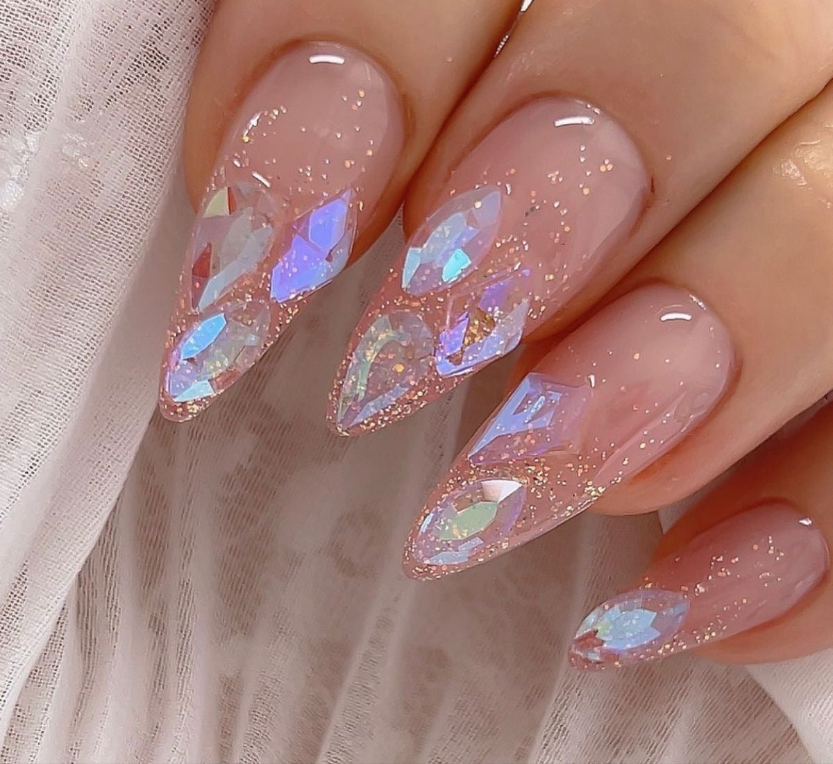 Glitz Fall Pink – Handmade Glitter Ombre Almond Nails | Shimmer Finish