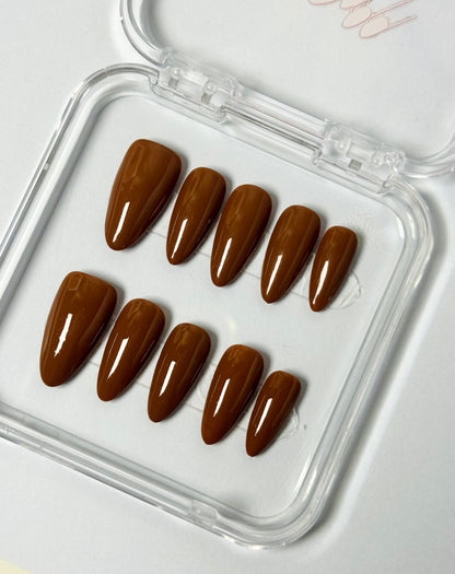 Mud Mocha – Handmade Solid Nude Almond Nails