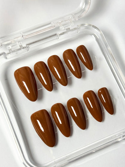 Mud Mocha – Handmade Solid Nude Almond Nails