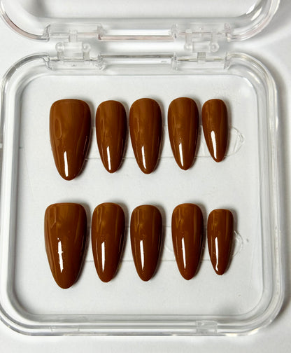 Mud Mocha – Handmade Solid Nude Almond Nails