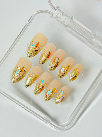 Glitz Fall Gold – Handmade Glitter Ombre Almond Nails | Shimmer Finish