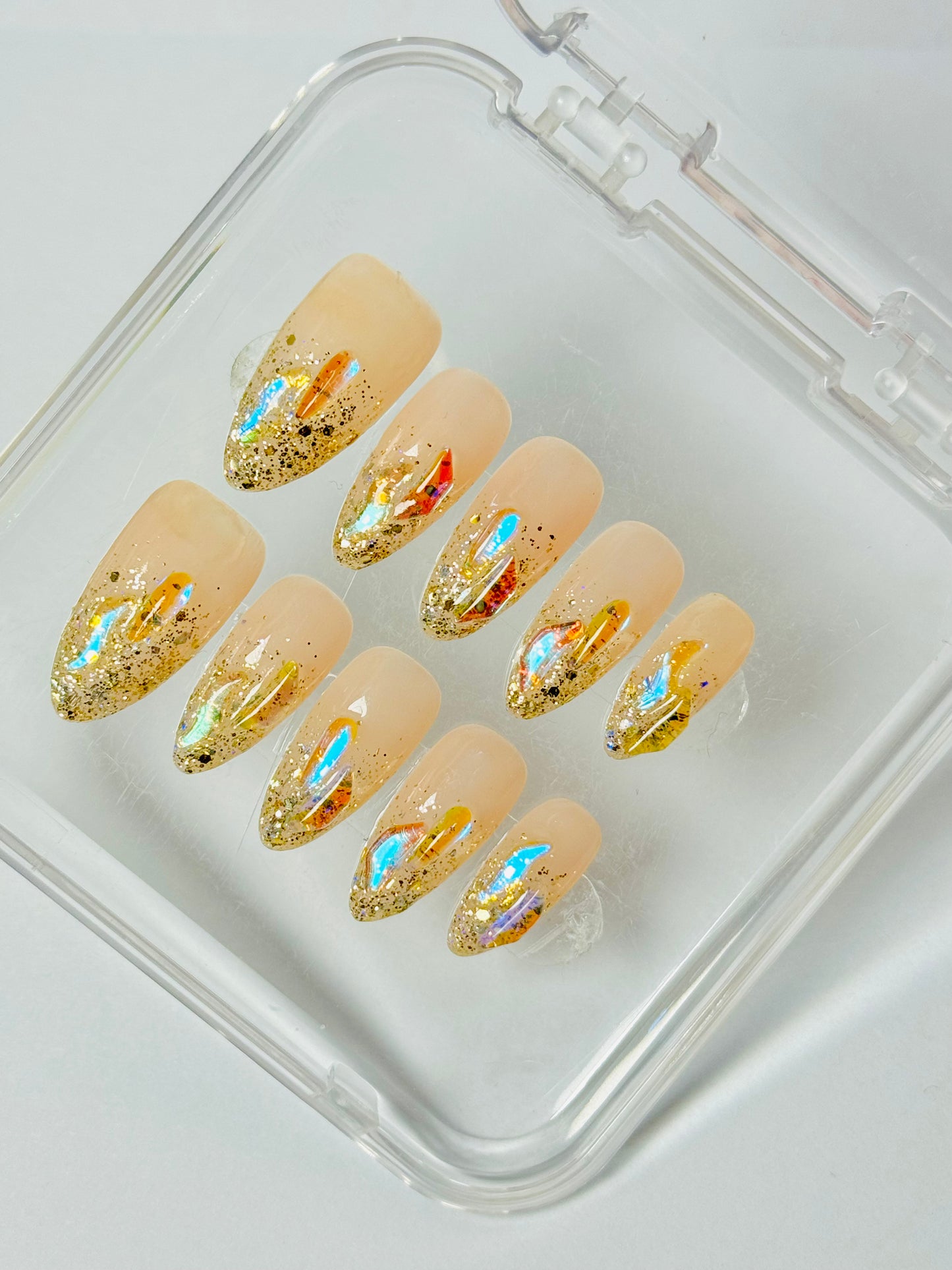 Glitz Fall Gold – Handmade Glitter Ombre Almond Nails | Shimmer Finish