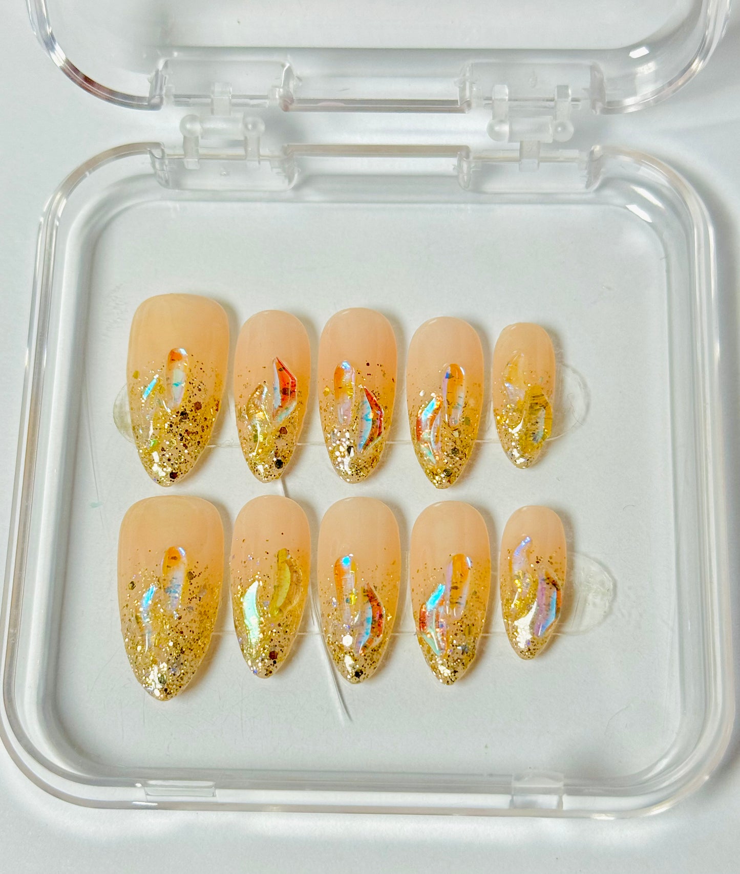 Glitz Fall Gold – Handmade Glitter Ombre Almond Nails | Shimmer Finish
