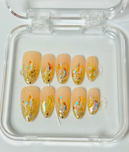 Glitz Fall Gold – Handmade Glitter Ombre Almond Nails | Shimmer Finish
