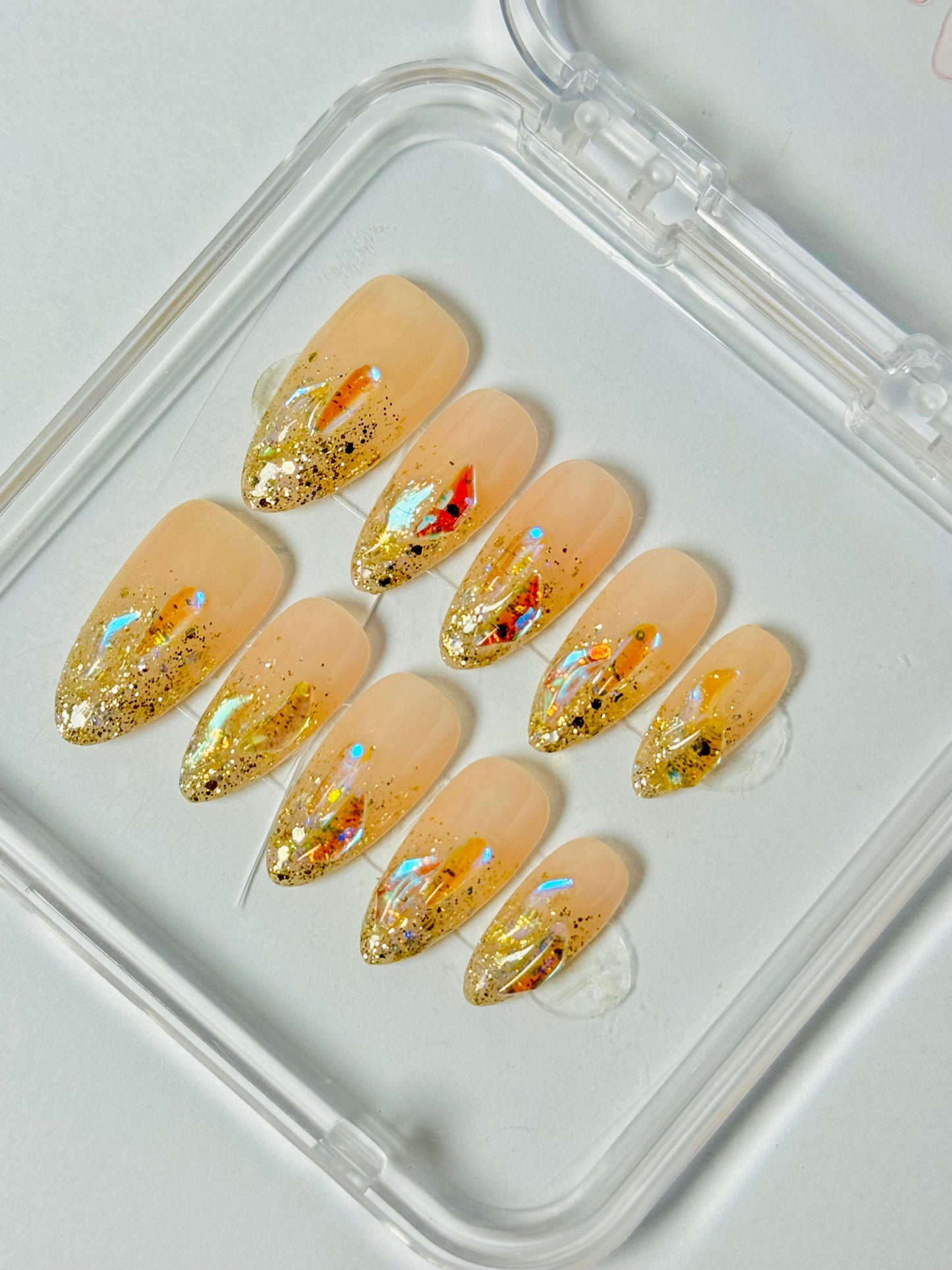 Glitz Fall Gold – Handmade Glitter Ombre Almond Nails | Shimmer Finish