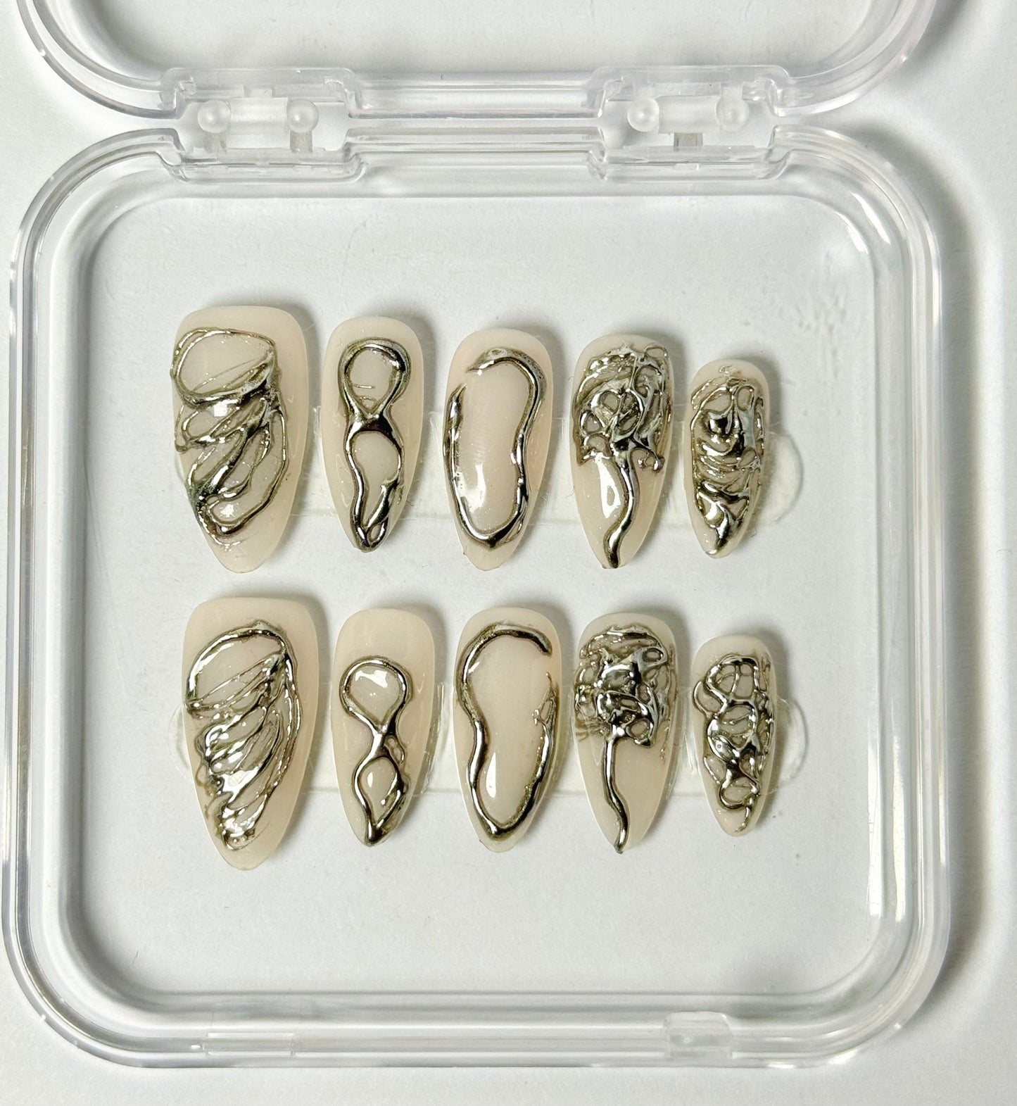 Silver Aura - 3D Metallic  Futuristic Nails