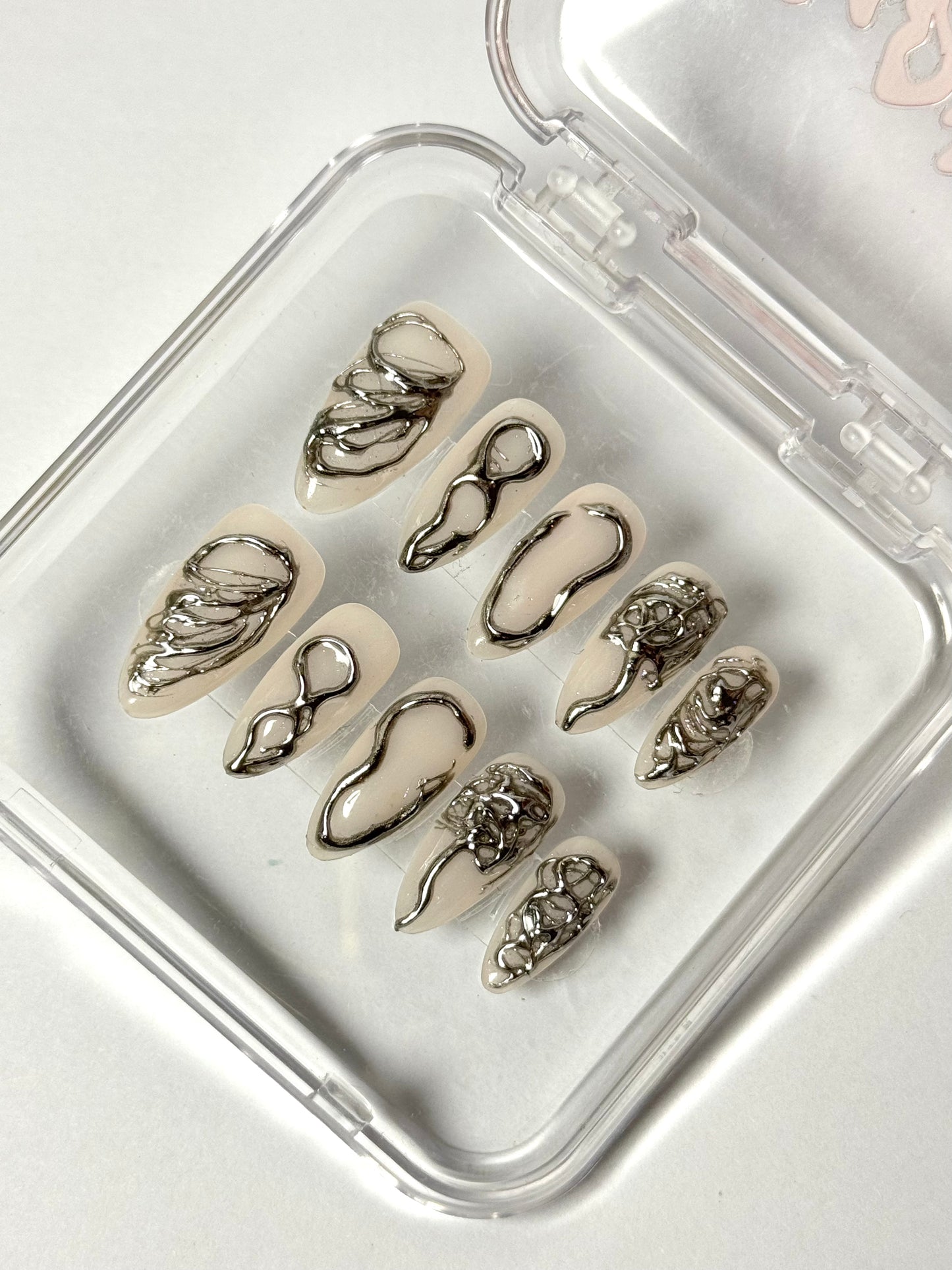 Silver Aura - 3D Metallic  Futuristic Nails