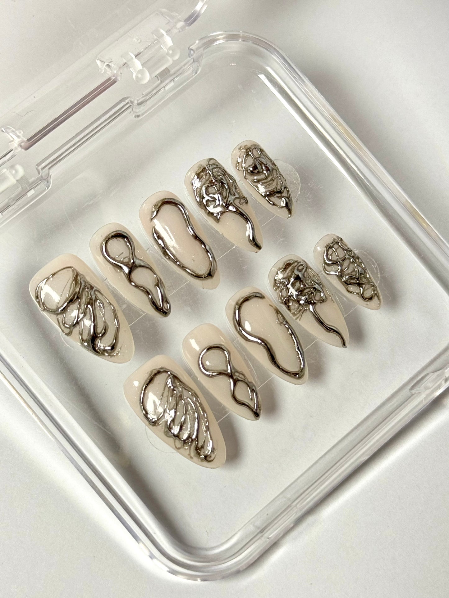 Silver Aura - 3D Metallic  Futuristic Nails