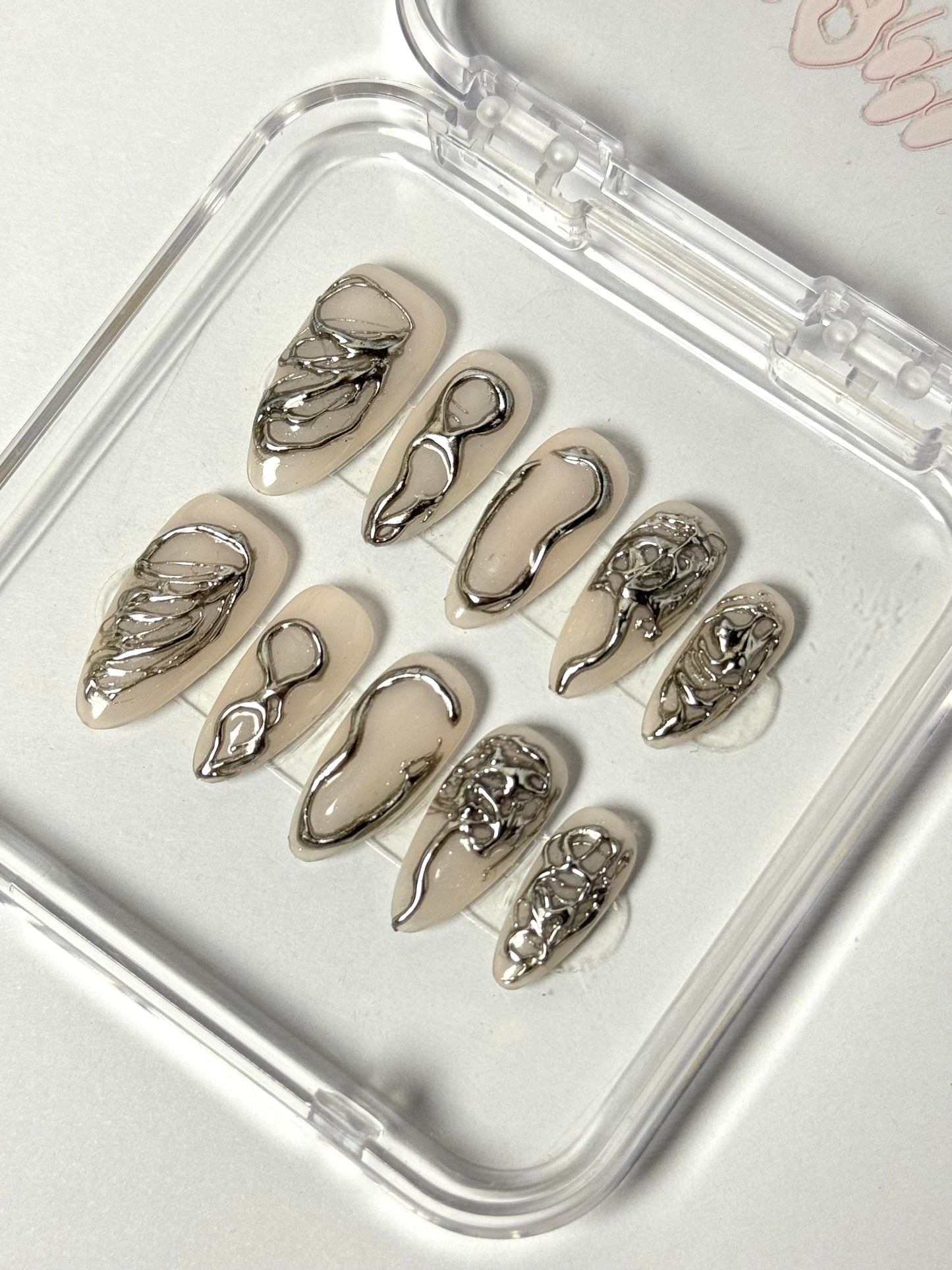 Silver Aura - 3D Metallic  Futuristic Nails