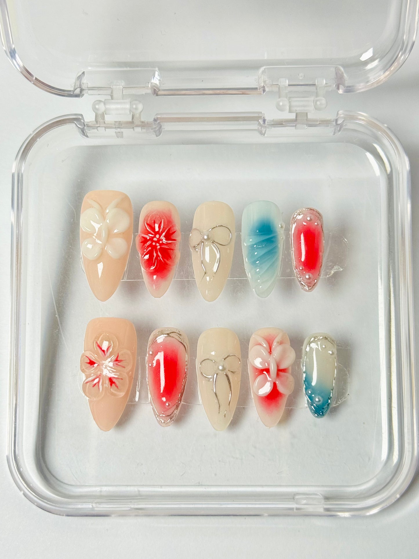 Cherry Bloom – Handmade Floral 3D Stiletto Nails