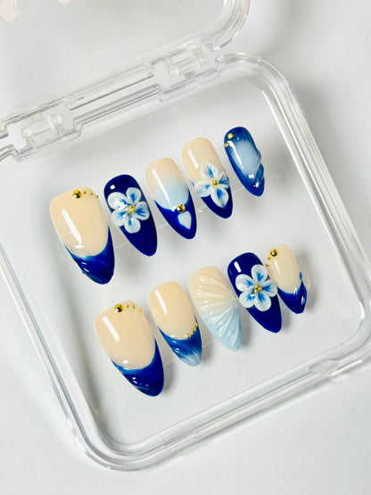 Forget Me Not – Handmade Floral 3D Almond Nails