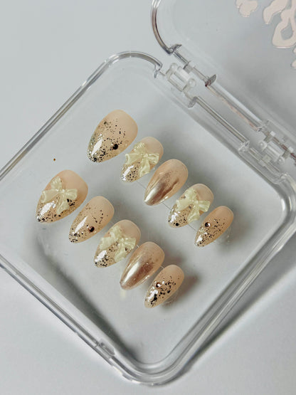 Rose Dust – Handmade Glitter 3D Bow Almond Nails