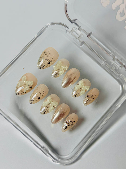 Rose Dust – Handmade Glitter 3D Bow Almond Nails