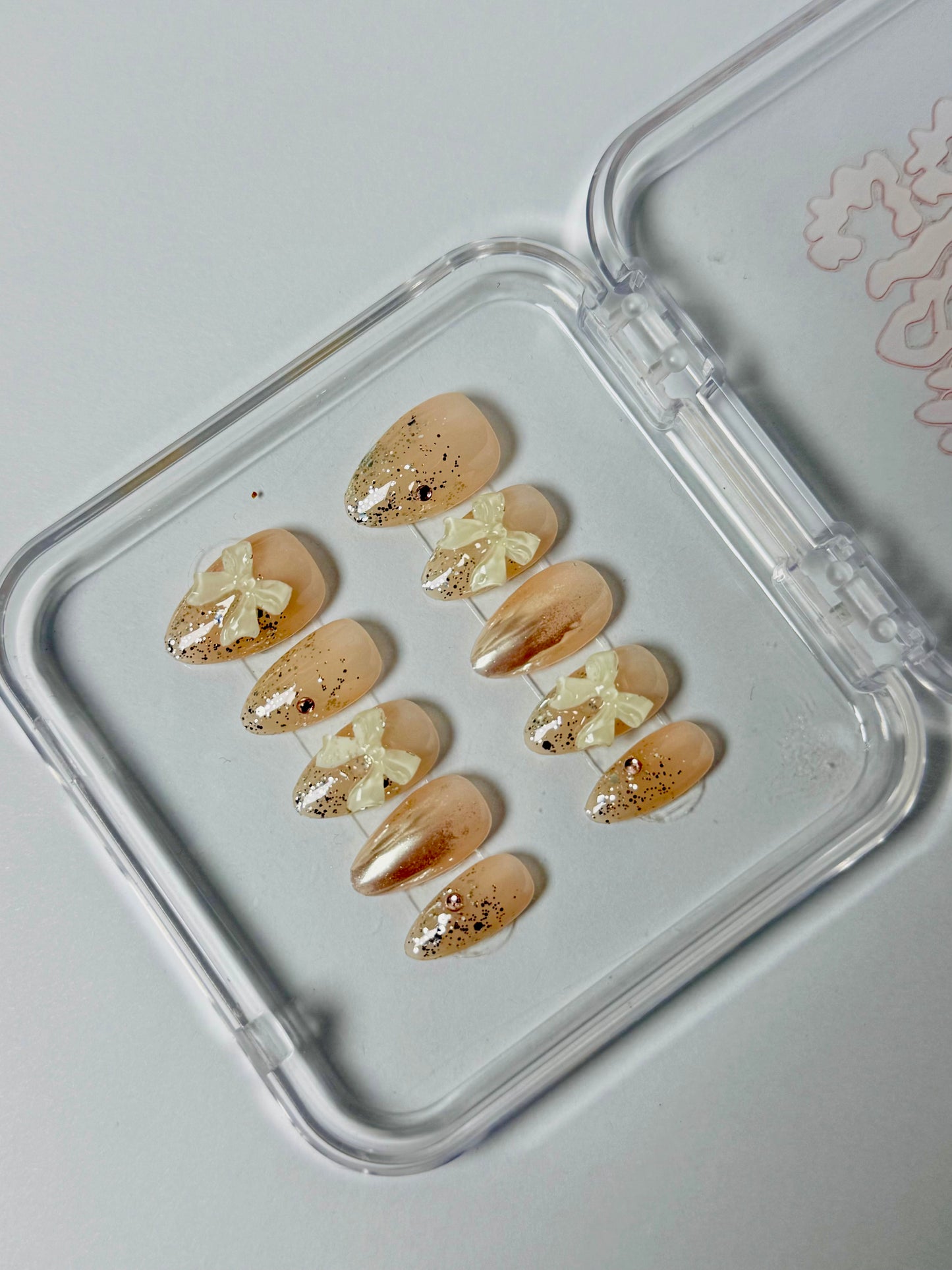 Rose Dust – Handmade Glitter 3D Bow Almond Nails