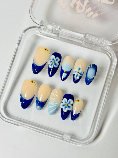 Forget Me Not – Handmade Floral 3D Almond Nails
