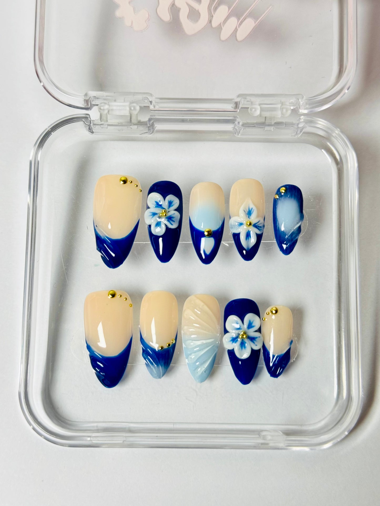 Forget Me Not – Handmade Floral 3D Almond Nails