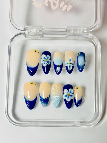 Forget Me Not – Handmade Floral 3D Almond Nails