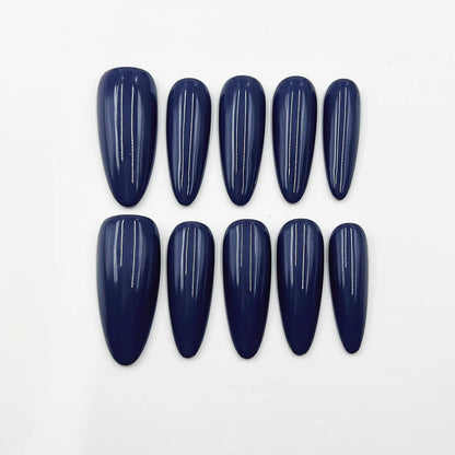 Midnight Sapphire - Long Ballerina French Tip Handmade Nails