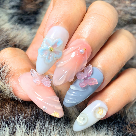 Sandy Florals - Handmade Floral 3D Almond Nails