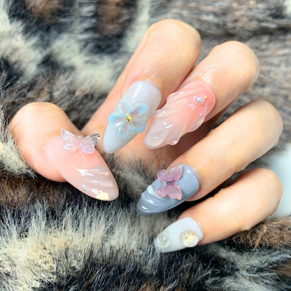 Sandy Florals - Handmade Floral 3D Almond Nails