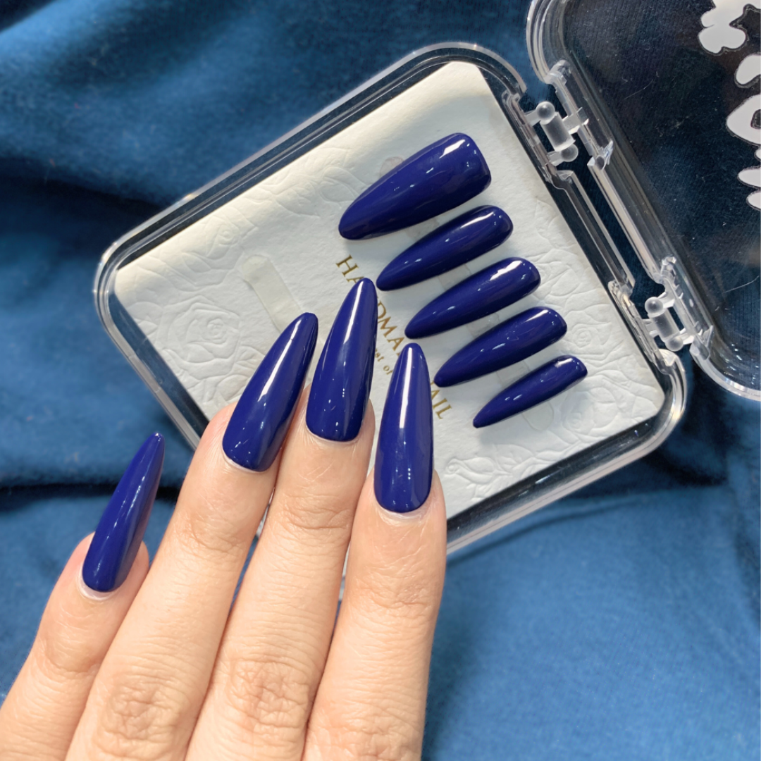 Midnight Sapphire - Long Ballerina French Tip Handmade Nails