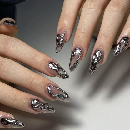 Silver Aura - 3D Metallic  Futuristic Nails