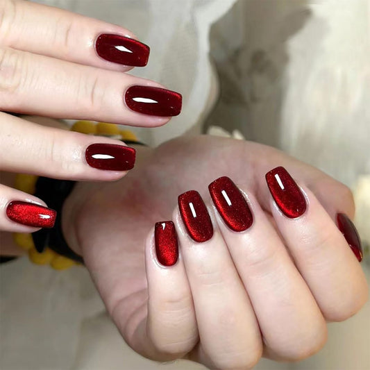 Ruby Wine - Luscious Square shaped French Nails