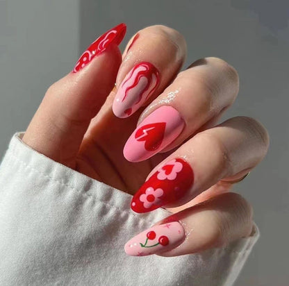 Cupid's Kiss - Medium Almond Shaped Pink & Red Emojis Accents