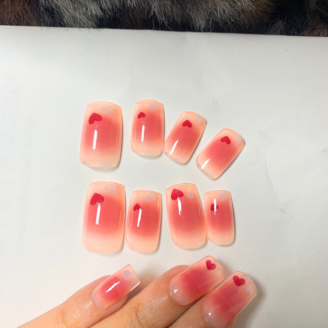 Adore Me - Ombre Blush Heart Short Square Gradient Nails