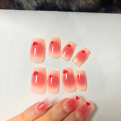 Adore Me - Ombre Blush Heart Short Square Gradient Nails