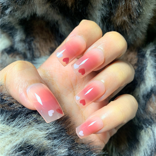 Adore Me - Ombre Blush Heart Short Square Gradient Nails