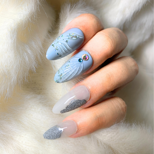 Blue Pearl - 3D Almond Shaped Press On Nails