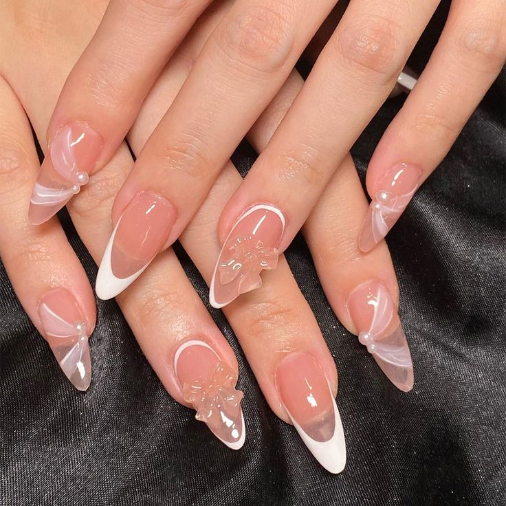 Pink Whisp – Handmade French Tip Almond Nails | Satin Finish
