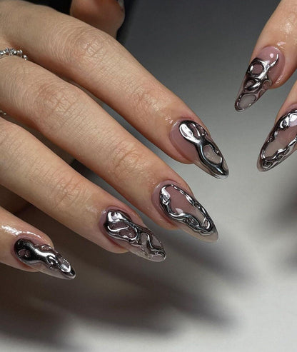 Silver Aura - 3D Metallic  Futuristic Nails