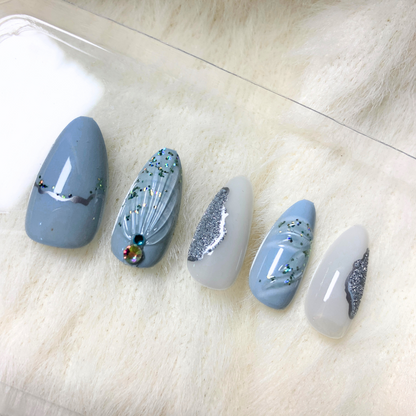 Blue Pearl - 3D Almond Shaped Press On Nails