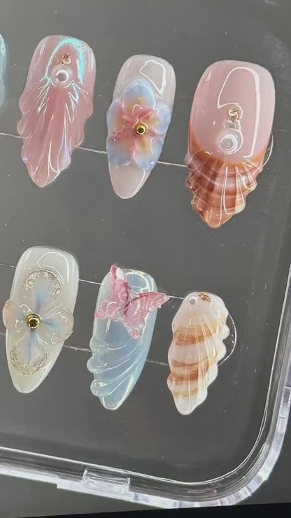 Sandy Florals - Handmade Floral 3D Almond Nails