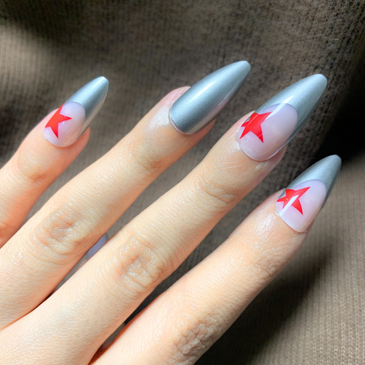 Red Star - Metallic Stilleto Chrome Finished Nails