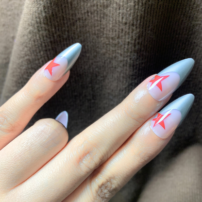Red Star - Metallic Stilleto Chrome Finished Nails