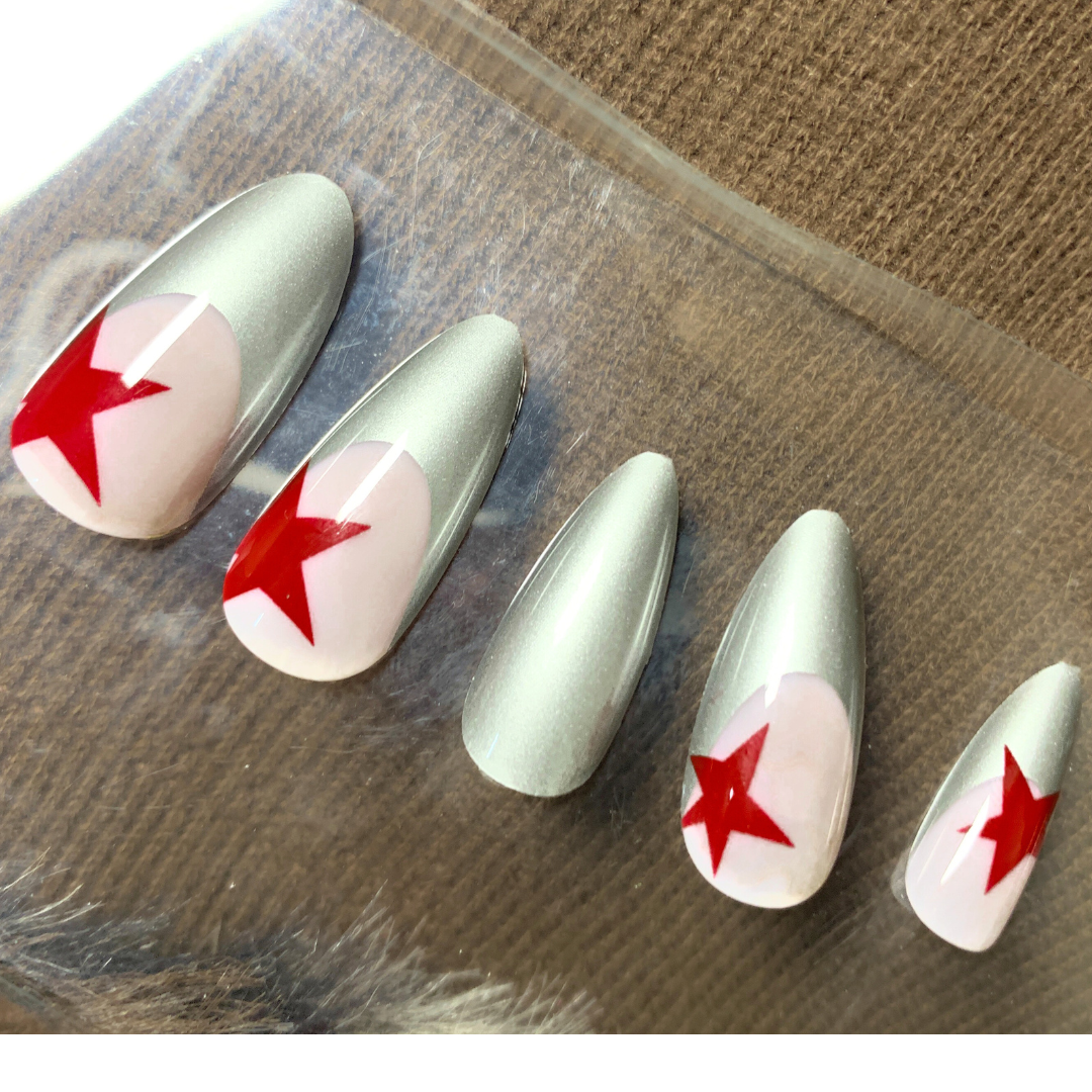 Red Star - Metallic Stilleto Chrome Finished Nails